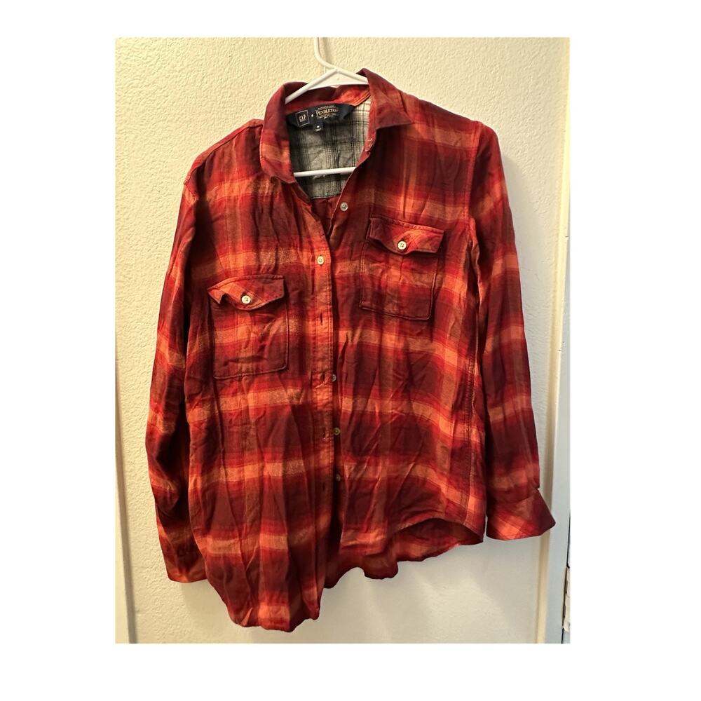 VTG Y2K Gap x Pendleton Plaid Red Orange Flannel Long Sleeve Collar Shirt M